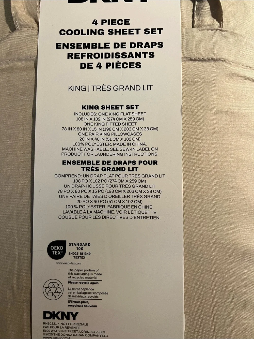 DKNY King 4-Piece Cooling Sheet Set in Light Beige